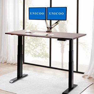 UNICOO - Electric Stand Up Desk Frame with Dual Motor, 3 Stage Up Lifting Legs, Rise UP Electric Adjustable Height and Width Standing Desk Frame with 4 Memory Keypad (Dual Motor Frame - Black)