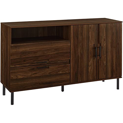 Walker Edison Modern Detailed Cabinet Door and 2 Drawer Storage-Sideboard-Buffet, 56, Dark Walnut