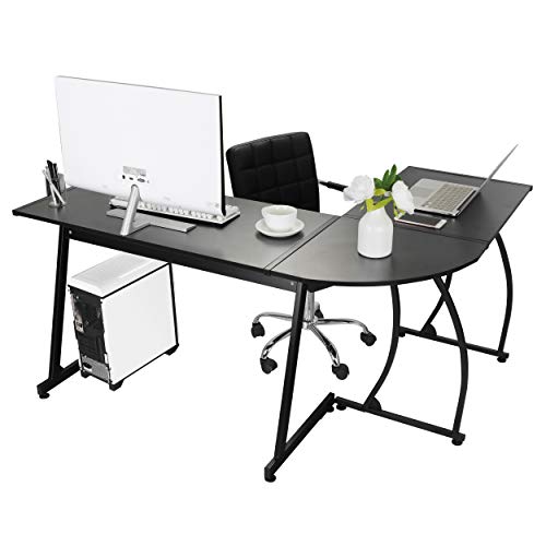 ZENY 58'' L-Shaped Gaming Desk Computer Corner Desk Reversible Table Home Office Desk PC Workstation Study Writing Desk Wood & Steel