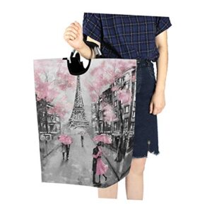 ALAZA Art Paris Eiffel Tower Street Laundry Basket Hamper Large Storage Bin with Handles for Gift Baskets, Bedroom, Clothes