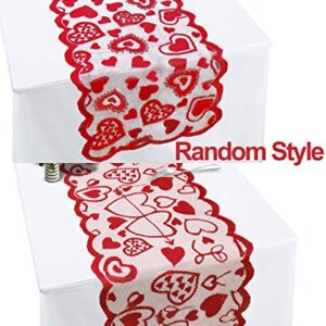 Valentines Table Runner Red Heart Print Valentines Day Decorations 13x72 inches Lace Love Table Runner for Home Wedding Party Valentines Day Table Decorations Long Line for Dinner(Random Style)