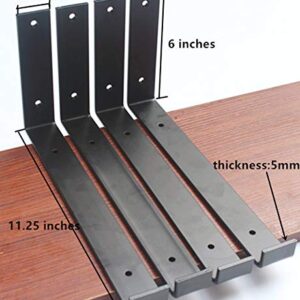 8 Pack - 11.25"L x 6"H x 1.5"W J Lip Shelf Bracket Rustic Industrial Farmhouse Iron Metal Wall Floating Shelf Bracket Metal Shelf Bracket, Industrial Shelf Bracket Shelf Supports with Screws