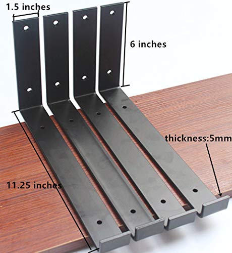 8 Pack - 11.25"L x 6"H x 1.5"W J Lip Shelf Bracket Rustic Industrial Farmhouse Iron Metal Wall Floating Shelf Bracket Metal Shelf Bracket, Industrial Shelf Bracket Shelf Supports with Screws