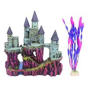 ulifery fairy princess gothic castle aquarium decorations glow fish tank ornaments large for betta hideout, pink