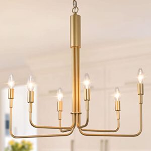 ksana gold chandelier, 6-lights modern chandeliers for dining rooms, living room, bedroom, kitchen, brushed gold finish