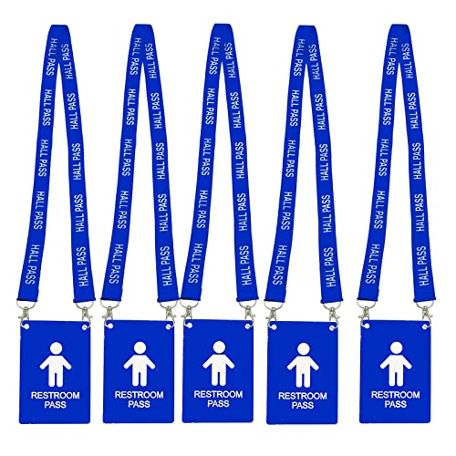 Hall Pass Lanyards with Large Card Passes, Unbreakable School Classroom Passes Set for Teacher Parents (Blue)