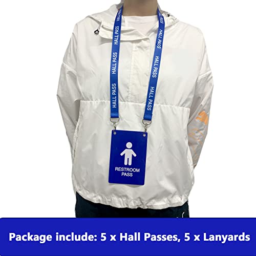 Hall Pass Lanyards with Large Card Passes, Unbreakable School Classroom Passes Set for Teacher Parents (Blue)