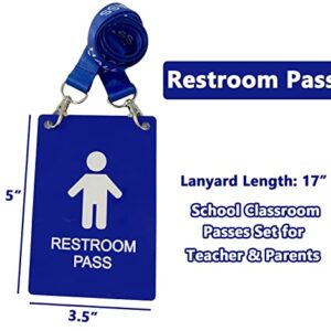 Hall Pass Lanyards with Large Card Passes, Unbreakable School Classroom Passes Set for Teacher Parents (Blue)