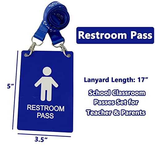 Hall Pass Lanyards with Large Card Passes, Unbreakable School Classroom Passes Set for Teacher Parents (Blue)