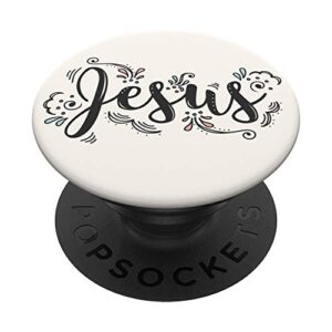 black white vintage floral hand drawing jesus christian gift popsockets popgrip: swappable grip for phones & tablets