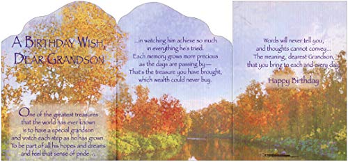 Designer Greetings Greatest Treasures Yellow and Orange Leaves Die Cut Z-Fold Birthday Card for Grandson