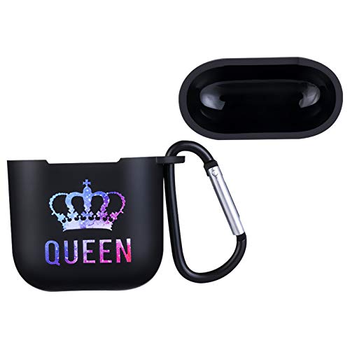 Fuguan King Queen Protective Silicone Case with Carabiner, Carrying Case for 1/2 Charging Case( 2 Kit 1)