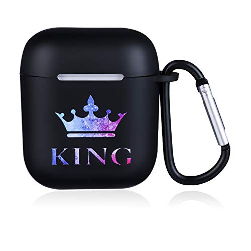 Fuguan King Queen Protective Silicone Case with Carabiner, Carrying Case for 1/2 Charging Case( 2 Kit 1)