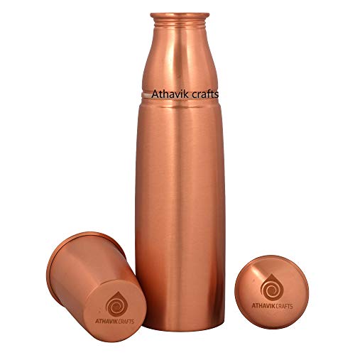 Athavik Crafts Water Bottle 34 Oz Copper Bottle Water with Lid, Ayurvedic Copper Drinking Vessel, Copper Water Vessel, Water Bottle Large Leak Proof