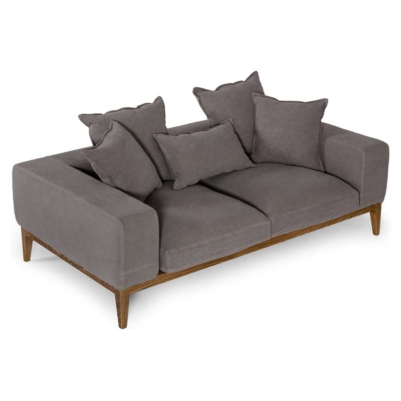 Limari Home Adalbert Collection Modern Style Living Room Linen Upholstered Loveseat with Ash Wood Legs, Gray