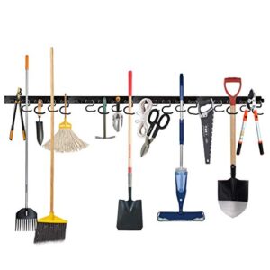 twinkle star upgrade 64 inch garage tool organizer wall mounted, mop broom holder adjustable storage system, wall holders for garden tools, heavy duty tool hanger with 16 hooks 4 rails