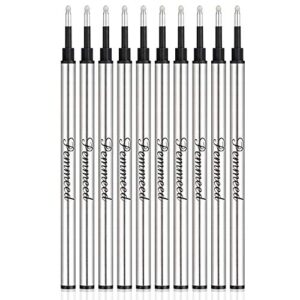 pemmeed rollerball pen refills smooth writing german gel ink,parker waterman compatible pen refills metal standard size fine point black ink pack of 10 (black)