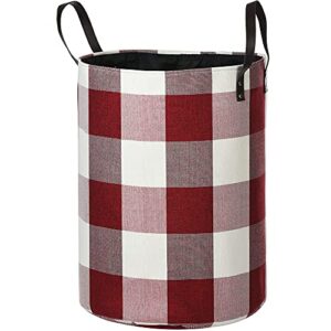 haundry foldable x-large laundry hamper with durable leather handles, 22'’ tall large round laundry basket for clothes storage, red buffalo plaid