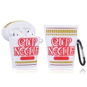 coralogo for airpods 1/2 cute case, 3d cartoon food ramen fashion soft silicone airpod shockproof skin funny fun cool design accessories cover air pods cases for kids teens girls boys (cup noodle)