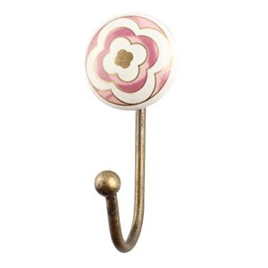 indianshelf key hooks wall mounted | pink coat hook single | ceramic coat hanger wall mounted | floral single wall hooks | coat wall hooks [12.70 cm]