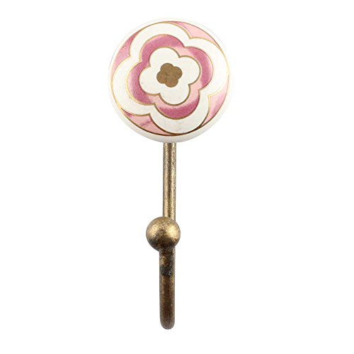IndianShelf Key hooks Wall Mounted | Pink Coat Hook Single | Ceramic Coat Hanger Wall Mounted | Floral Single Wall Hooks | Coat Wall Hooks [12.70 cm]