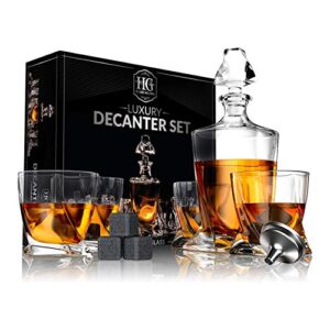 Whiskey Decanter Set for Men with 4 Drinking Glasses and 9 Whisky Stones for Cognac, Bourbon, Rum, Scotch, Liquor Crystal Clear Decanter Sets - House Warming New Home Whiskey Gifts for Men Dad Him