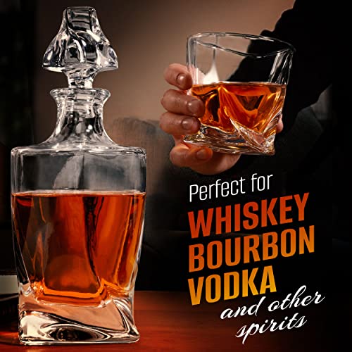 Whiskey Decanter Set for Men with 4 Drinking Glasses and 9 Whisky Stones for Cognac, Bourbon, Rum, Scotch, Liquor Crystal Clear Decanter Sets - House Warming New Home Whiskey Gifts for Men Dad Him