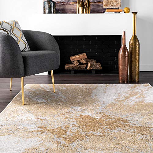 nuLOOM Cyn Abstract Area Rug, 5' Square, Gold