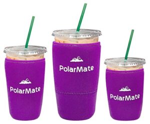 3 pack reusable iced coffee sleeve | insulator cup sleeve for cold drinks beverages | neoprene cup holder | ideal for starbucks, mcdonalds, dunkin donuts & more (purple)