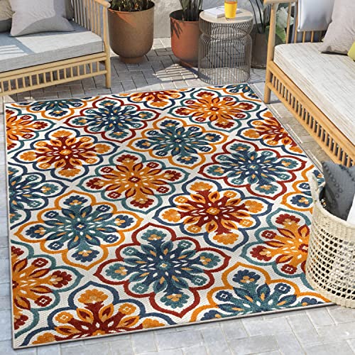 Well Woven Dorado Devotion Beige Modern Floral 5'3" x 7'3" High-Low Indoor/Outdoor Area Rug