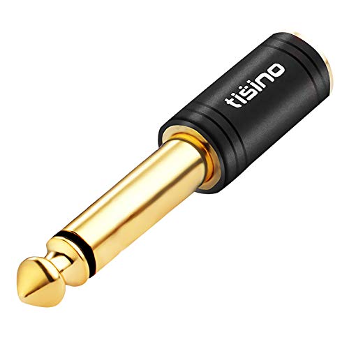 tisino 1/4 Mono to 3.5mm Stereo Adapter, Gold Plated 6.35mm TS Male to 1/8 inch TRS Female Audio Connector - Black, 1 Pack