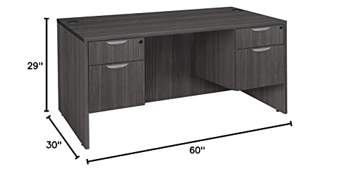 Regency Legacy Double Pedestal Desk with Four Drawers, 60", Ash Grey