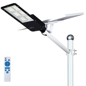 WisHomee 800W LED Solar Street Lights, Outdoor Dusk to Dawn Pole Light with Remote Control, Waterproof, Ideal for Parking Lot, Stadium, Yard, Garage and Garden (Cool White)