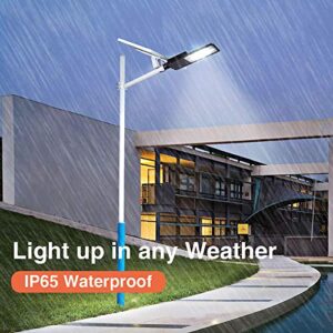 WisHomee 800W LED Solar Street Lights, Outdoor Dusk to Dawn Pole Light with Remote Control, Waterproof, Ideal for Parking Lot, Stadium, Yard, Garage and Garden (Cool White)