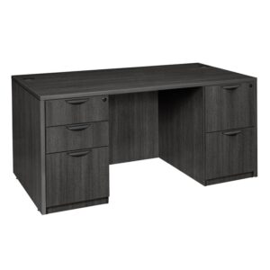 regency legacy double pedestal desk with five drawers, 66", ash grey
