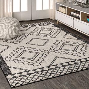 jonathan y moh200a-8 amir moroccan beni souk indoor area-rug bohemian farmhouse rustic geometric easy-cleaning bedroom kitchen living room non shedding, 8 x 10, cream,black