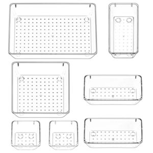 puricon 7 pcs desk drawer organizers trays set clear plastic storage bins bathroom drawer tray dividers vanity trays organizer for bedroom dresser makeup kitchen utensil office