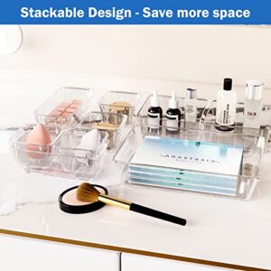 Puricon 7 Pcs Desk Drawer Organizers Trays Set Clear Plastic Storage Bins Bathroom Drawer Tray Dividers Vanity Trays Organizer for Bedroom Dresser Makeup Kitchen Utensil Office