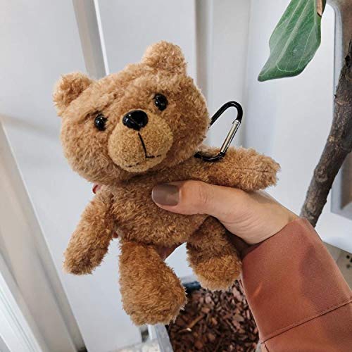 AirPods Case Soft TPU Fluffy Plush Brown Teddy Bear Toy Doll Cover with Bag Hook for Apple AirPods1 AirPods2 1 2 3D Cartoon Dreamy Cute Lovely Warm Comfortable Cozy Kids Girls