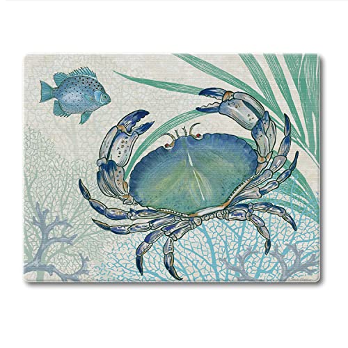 CounterArt Oceana Crab 3mm Heat Tolerant Tempered Glass Cutting Board 10” x 8” Manufactured in the USA Dishwasher Safe