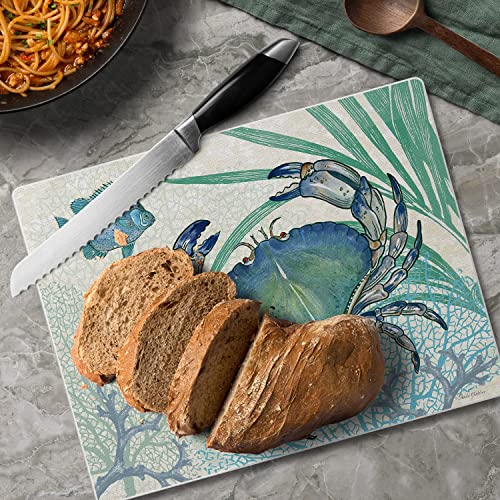 CounterArt Oceana Crab 3mm Heat Tolerant Tempered Glass Cutting Board 10” x 8” Manufactured in the USA Dishwasher Safe