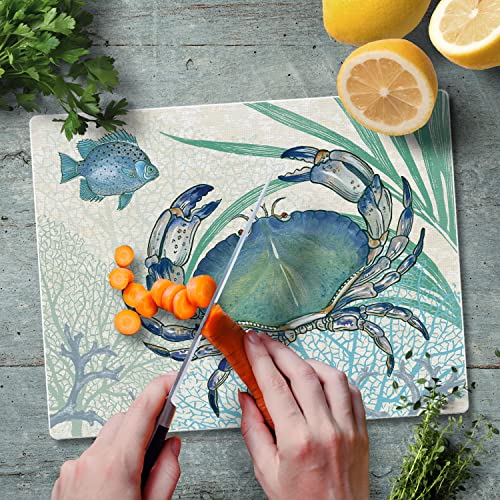 CounterArt Oceana Crab 3mm Heat Tolerant Tempered Glass Cutting Board 10” x 8” Manufactured in the USA Dishwasher Safe