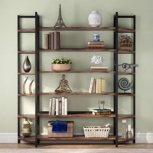 Tribesigns Modern Triple Wide 6-Shelf Bookcase, 6-Tier Large Etagere Bookshelves Storage and Double Wide Bookshelf Display Shelves with Sturdy Metal Frame for Home Office Deco, Rustic