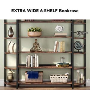 Tribesigns Modern Triple Wide 6-Shelf Bookcase, 6-Tier Large Etagere Bookshelves Storage and Double Wide Bookshelf Display Shelves with Sturdy Metal Frame for Home Office Deco, Rustic