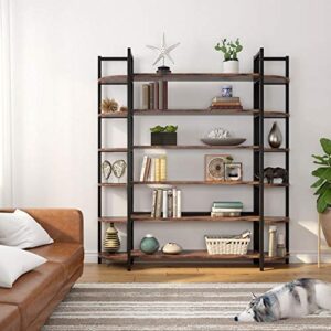 Tribesigns Modern Triple Wide 6-Shelf Bookcase, 6-Tier Large Etagere Bookshelves Storage and Double Wide Bookshelf Display Shelves with Sturdy Metal Frame for Home Office Deco, Rustic