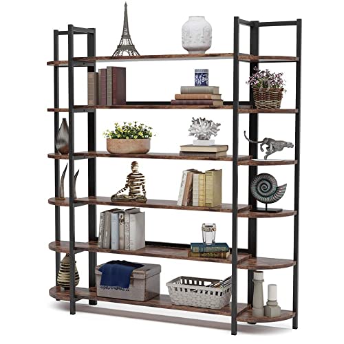 Tribesigns Modern Triple Wide 6-Shelf Bookcase, 6-Tier Large Etagere Bookshelves Storage and Double Wide Bookshelf Display Shelves with Sturdy Metal Frame for Home Office Deco, Rustic