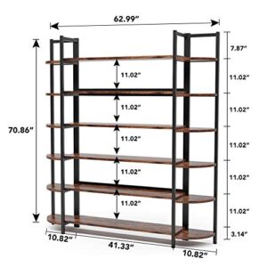 Tribesigns Modern Triple Wide 6-Shelf Bookcase, 6-Tier Large Etagere Bookshelves Storage and Double Wide Bookshelf Display Shelves with Sturdy Metal Frame for Home Office Deco, Rustic