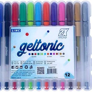 linc Geltonic Gel Pens For Adult Coloring Books, Assorted Colors, 12 CT | 2X The Writing Length, Break-Free Writing, Comfortable Soft Grip, Stocking Stuffer