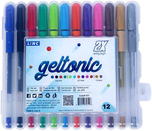 linc Geltonic Gel Pens For Adult Coloring Books, Assorted Colors, 12 CT | 2X The Writing Length, Break-Free Writing, Comfortable Soft Grip, Stocking Stuffer