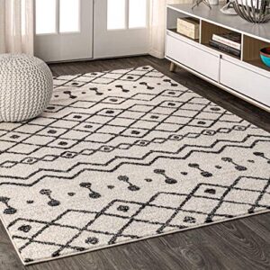 jonathan y moh208a-8 aksil moroccan beni souk indoor farmhouse area-rug bohemian minimalistic geometric easy-cleaning bedroom kitchen living room non shedding, 8 ft x 10 ft, cream/black